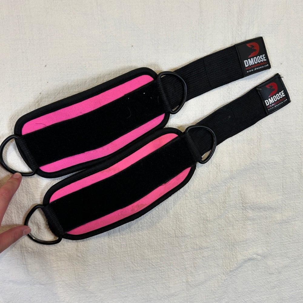 DMoose Ankle Straps for Cable Machines Pink Black Padded Gym Fitness Pair